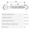 SPAX vis a bois 5x80 tete demi-ronde TXS,W,4C