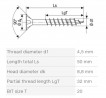 SPAX vis a bois 4,5x50/32mm tete fraisée TXS,W,4C MH filetage partiel