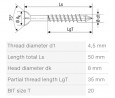 SPAX vis a bois M4,5x50/35mm tete fraisée TXS W C filetage partiel
