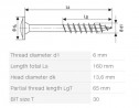 SPAX vis a bois 6x160/65mm tete fraisée TXS W 4C filetage partiel