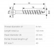 SPAX vis a bois 8x120mm tete plate TXS W 4C