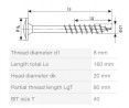 SPAX vis a bois 8x160/80mm tete disque TXS W 4C filetage partiel