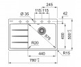 FRANKE évier CNG 611-78 TL/2 780x500mm blanc LED