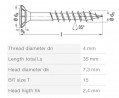 SPAX vis a bois FEX-H 4x35 tete fraisée TXS,W A3J,4C MH, filetage partiel