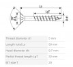 SPAX vis a bois 5x50/32 tete fraisée TXS,W,4C MH, filetage partiel