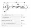 SPAX vis a bois 4x70mm tete fraisée PZ,W,4C MH