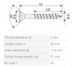 SPAX vis a bois 6x90/61mm tete fraisée TXS,W,4C MH filetage partiel