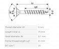 SPAX vis a bois 5x70mm tete fraisée TXS,W,4C MH