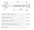 SPAX vis a bois M3,5x45/30mm tete fraisée TXS,W,C filetage partiel
