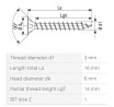 SPAX vis a bois 3x16mm tete fraisée PZ W 4C MH