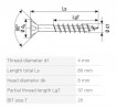 SPAX vis a bois 4x80/37mm tete fraisée TXS W 4C MH filetage partiel