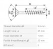 SPAX vis a bois 3,5x35/23 tete fraisée PZ, W, 4C MH, filetage partiel