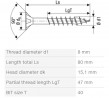 SPAX vis a bois 8x80/47mm tete fraisée TXS,W,4C MH filetage partiel