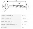 SPAX vis a bois 6x70/41mm tete fraisée TXS,W,4C MH filetage partiel