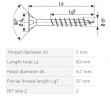 SPAX vis a bois 5x60/37 tete fraisée PZ, W, 4C MH, filetage partiel
