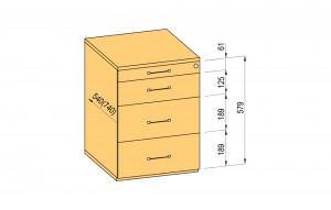 K-BBP conteneur 540/292mm type 4/ver 1 tiroir métal extension partielle blocage