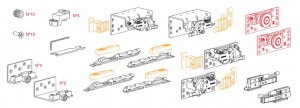 TERNO Comfort 25 ensemble ferrures 22 - 25mm 3 vantaux 4x amortisseur + 2x butée