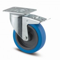 TENTE roulette pivotante 3477 bandage souple O100 mm avec frein bleu