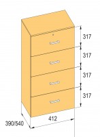 K-BBP caisson type R4 pour largeur int. 412mm/390mm, hauteur 1276mm sans amortis