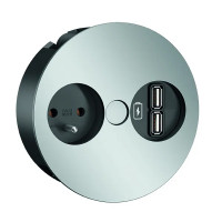 BACHMANN 931.034 Twist USB, 1x 230V + 1x USB-A double chargeur, chrome mat
