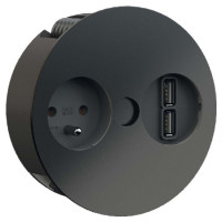BACHMANN 931.132 prise électrique Twist USB, 1x 230V FR, 2x USB-A, noir mat