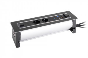 VersaTurn prise électrique 2x 230V FR, USB A/C, 1x RJ45, HDMI, verre noir