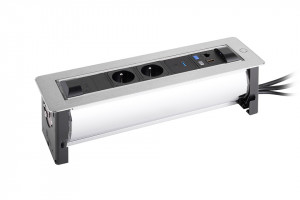 VersaTurn prise électrique 2x 230V FR, USB A/C, 1x RJ45, HDMI, surface inox