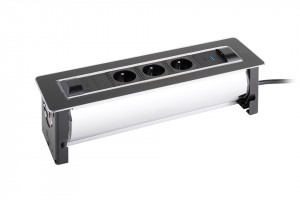 VersaTurn prise électrique 3x 230V France, USB A/C, verre noir