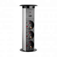 StrongPower prise rétractable électrique 3x 230V SCH USB A+C charge sans fil arg