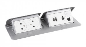 LEGRAND Pop-up double, 2x 230V, USB A+A alim., 1x RJ45, HDMI, alu