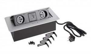 StrongPower prise électrique 2x 230V, Française, 2x USB A+C, argent