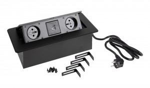 StrongPower prise électrique 2x 230V, Fr, 2x USB A+C, noir