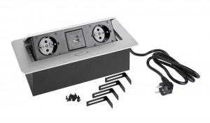 StrongPower prise électrique 2x 230V, Schuko, 2x USB A+C, argenté