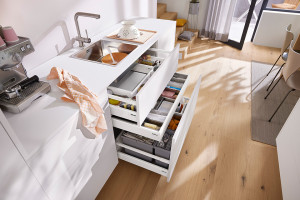 K-BLUM Antaro, tiroir D 650mm/65kg, Blumotion/TOB, blanc, vis a bois, évier