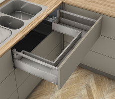 K-BLUM Merivobox, tiroir E reling 600mm/40kg, gris clair IG, Inserta, évier