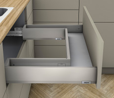 K-BLUM Merivobox, tiroir M 550mm/40kg, gris clair IG, vis a bois, évier