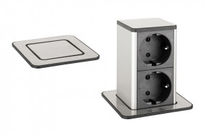 StrongPower PowerUp tiroir, 2x230V, Schuko, inox