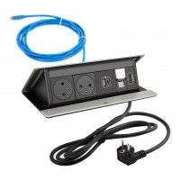 LEGRAND prise électrique PopUp, 2x 230V FR, USB A+C, RJ45 HDMI alu brossé