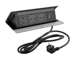 LEGRAND prise électrique PopUp, 3x 230V FR, 1x USB A+C, alu brossé