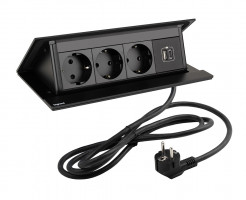 LEGRAND prise électrique PopUp, 3x 230V, Schuko, 1x USB A+C, noir mat