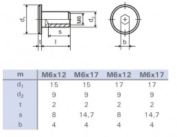 Matice meuble M6x12mm zing blanc tete plate 17mm