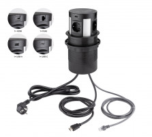 StrongPower Tiroir él. coulissant,4x230V, Schuko RJ45, USB A+C, HDMI, sans charg