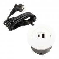LEGRAND prise électrique Disq60 1x USB A+C chargeur + câble 2m, blanc