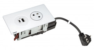 K- LEGRAND prise électrique Disq´In 1x 230V Français, 1x USB A+C, blanc/blanc