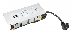 K- LEGRAND prise électrique Disq´In 2x 230V France, 1x USB A+C, blanc/blanc