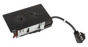 K- LEGRAND prise électrique Disq´In 1x 230V FR + 1x USB A+C, noir/noir