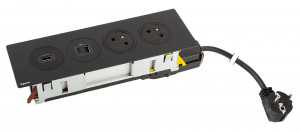 K- LEGRAND prise électrique Disq´In 2x 230V FR + 1x USB A+C, HDMI, noir/noir