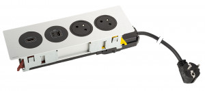 K- LEGRAND prise électrique Disq´In 2x 230V FR + 1x USB A+C, HDMI, noir/inox