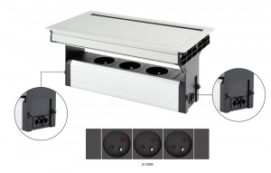 VersaFlap Mono 2.0 prise électrique 3x 230V, française, alu anodisé