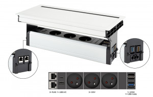 VersaFlap Mono 2.0 prise électrique 3x 230V, FR RJ45 HDMI USB A/C + data blanc
